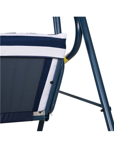 Outsunny 3 Seater Canopy Swing Chair Outdoor Garden Bench with Sun Cover Metal Frame - Blue Stripes
