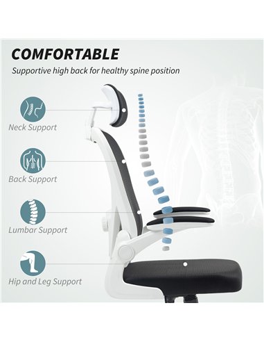 HOMCOM Executive Office Chair, Ergonomic Mesh High Back Desk Chair with Flip-up Armrest, Rotatable Headrest, Adjustable Lumbar S