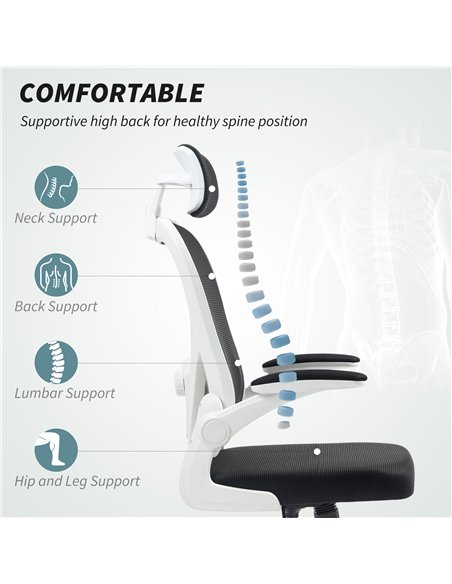 HOMCOM Executive Office Chair, Ergonomic Mesh High Back Desk Chair with Flip-up Armrest, Rotatable Headrest, Adjustable Lumbar S - pic 120210 | FastDaddyshop
