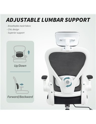 HOMCOM Executive Office Chair, Ergonomic Mesh High Back Desk Chair with Flip-up Armrest, Rotatable Headrest, Adjustable Lumbar S