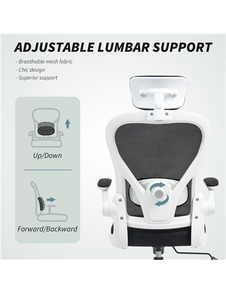 HOMCOM Executive Office Chair, Ergonomic Mesh High Back Desk Chair with Flip-up Armrest, Rotatable Headrest, Adjustable Lumbar S - pic 120211 | FastDaddyshop