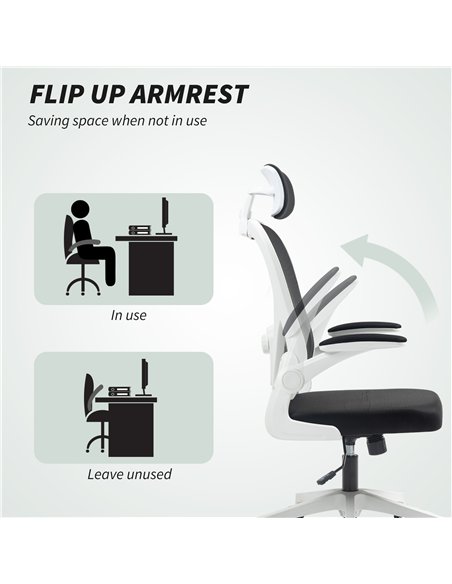 HOMCOM Executive Office Chair, Ergonomic Mesh High Back Desk Chair with Flip-up Armrest, Rotatable Headrest, Adjustable Lumbar S - pic 120213 | FastDaddyshop
