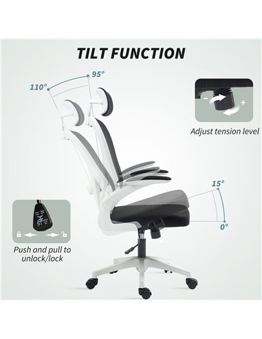 HOMCOM Executive Office Chair, Ergonomic Mesh High Back Desk Chair with Flip-up Armrest, Rotatable Headrest, Adjustable Lumbar S