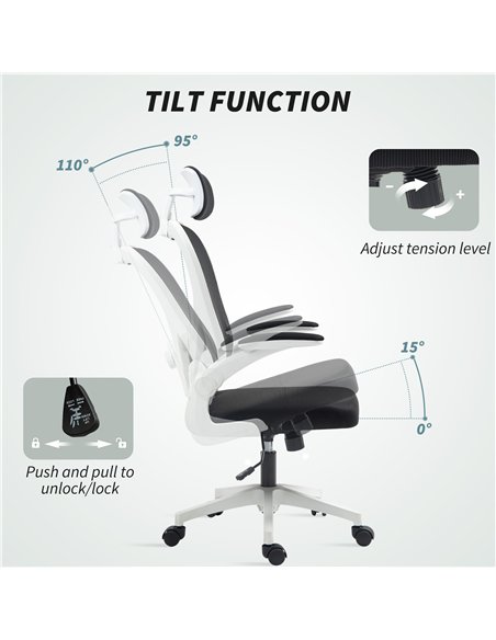 HOMCOM Executive Office Chair, Ergonomic Mesh High Back Desk Chair with Flip-up Armrest, Rotatable Headrest, Adjustable Lumbar S - pic 120215 | FastDaddyshop