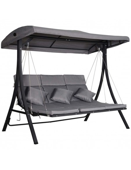 Outsunny Steel Pipe 3-Seater Outdoor Garden Recliner Swing Chair, Grey - pic 12023 | FastDaddyshop