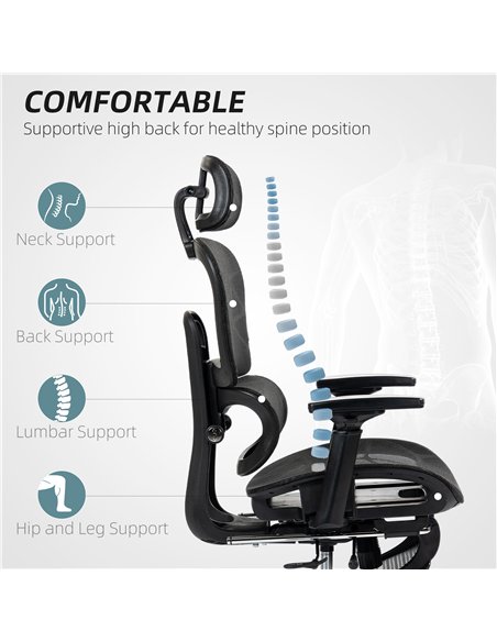 HOMCOM Executive Office Chair, Ergonomic Mesh High Back Desk Chair with Lumbar Support, Reclining Function, Swivel Computer Chai - pic 120237 | FastDaddyshop