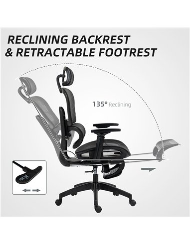 HOMCOM Executive Office Chair, Ergonomic Mesh High Back Desk Chair with Lumbar Support, Reclining Function, Swivel Computer Chai