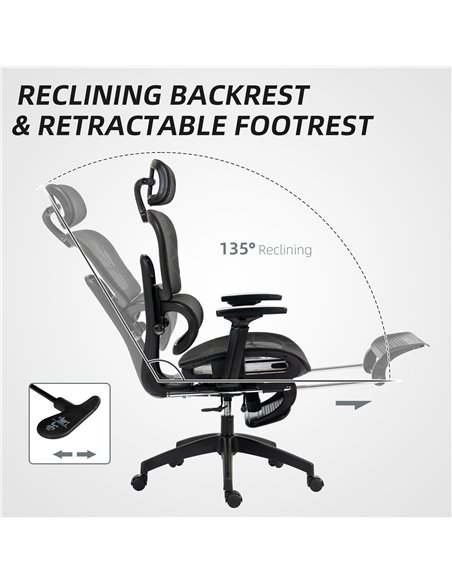 HOMCOM Executive Office Chair, Ergonomic Mesh High Back Desk Chair with Lumbar Support, Reclining Function, Swivel Computer Chai - pic 120239 | FastDaddyshop