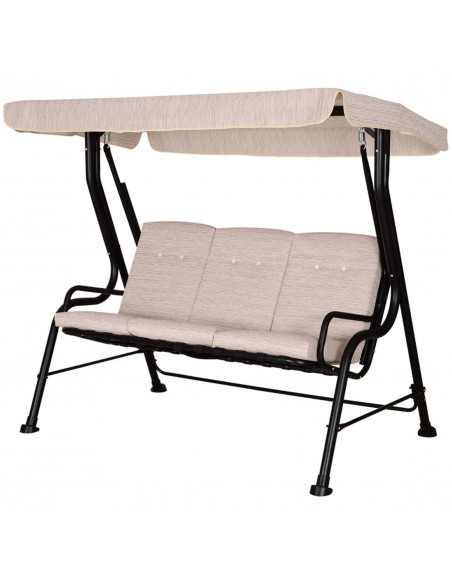 Outsunny Steel Frame 3-Seater Outdoor Garden Swing Chair with Canopy, Beige - pic 12024 | FastDaddyshop
