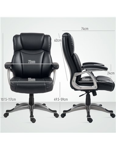 HOMCOM 49.5-59cm Faux Leather Office Chair - Black