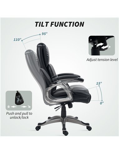 HOMCOM 49.5-59cm Faux Leather Office Chair - Black