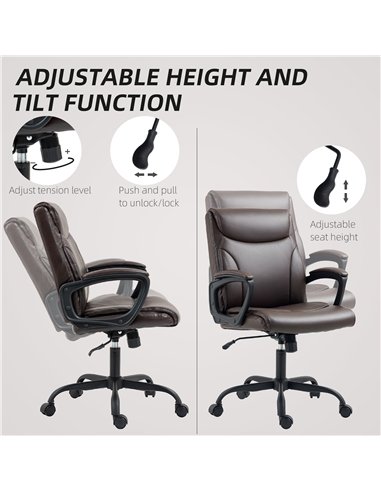 HOMCOM Executive Office Chair, Faux Leather Desk Chair with Height Adjustable, Swivel Wheels and Tilt Function, Computer Chair f