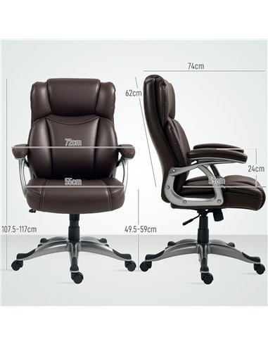 HOMCOM 49.5-59cm Faux Leather Office Chair - Brown