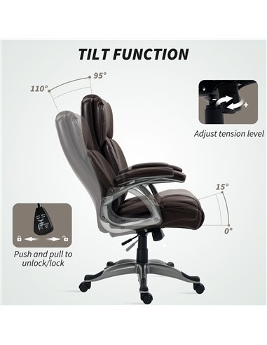 HOMCOM 49.5-59cm Faux Leather Office Chair - Brown