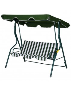 Outsunny Metal Frame 3-Seater Swing Chair with Adjustable Canopy, Green Stripes