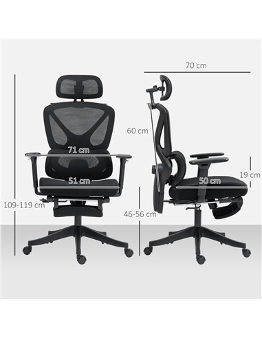 HOMCOM Ergonomic and Adjustable Office Chair - Black