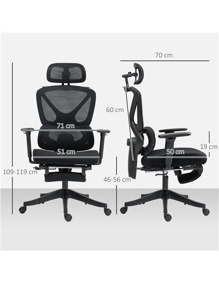 HOMCOM Ergonomic and Adjustable Office Chair - Black - pic 120290 | FastDaddyshop