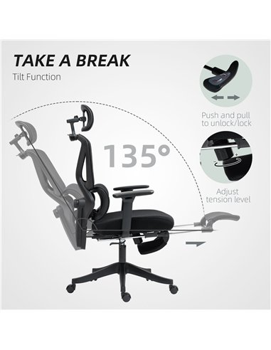 HOMCOM Ergonomic and Adjustable Office Chair - Black