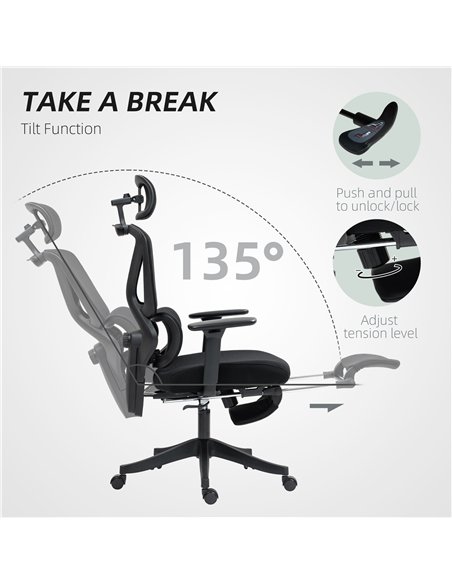 HOMCOM Ergonomic and Adjustable Office Chair - Black - pic 120296 | FastDaddyshop