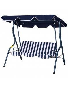 Outsunny Metal Frame 3-Seater Swing Chair with Adjustable Canopy, Blue Stripes