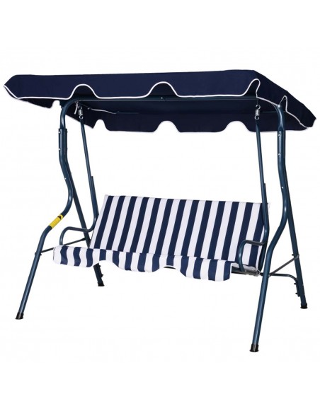 Outsunny Metal Frame 3-Seater Swing Chair with Adjustable Canopy, Blue Stripes - pic 12030 | FastDaddyshop