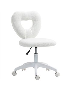 HOMCOM Armless Heart Computer Desk Chair, Teddy Fleece Swivel Office Chair, Makeup Vanity Chair with Height Adjustable, Wheels, 
