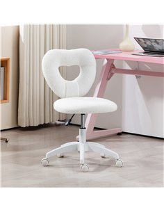 HOMCOM Armless Heart Computer Desk Chair, Teddy Fleece Swivel Office Chair, Makeup Vanity Chair with Height Adjustable, Wheels,  2