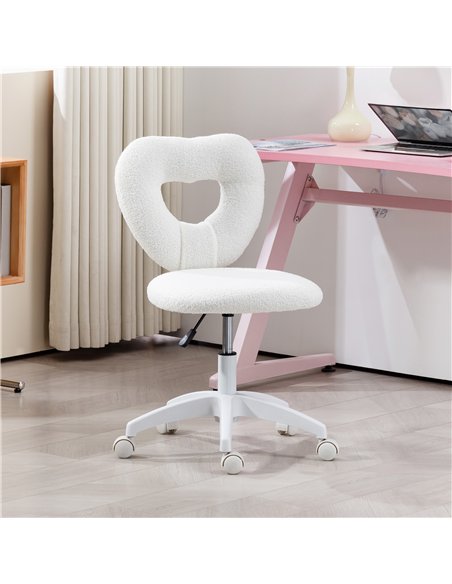 HOMCOM Armless Heart Computer Desk Chair, Teddy Fleece Swivel Office Chair, Makeup Vanity Chair with Height Adjustable, Wheels,  - pic 120316 | FastDaddyshop