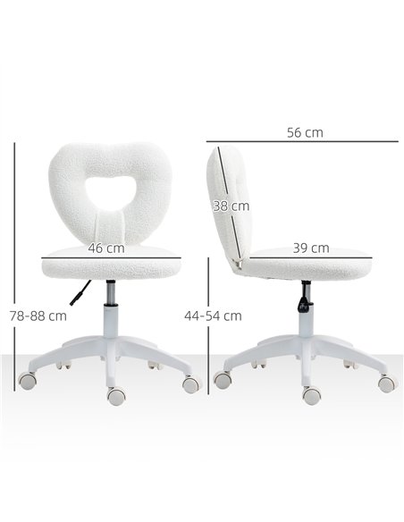 HOMCOM Armless Heart Computer Desk Chair, Teddy Fleece Swivel Office Chair, Makeup Vanity Chair with Height Adjustable, Wheels,  - pic 120317 | FastDaddyshop