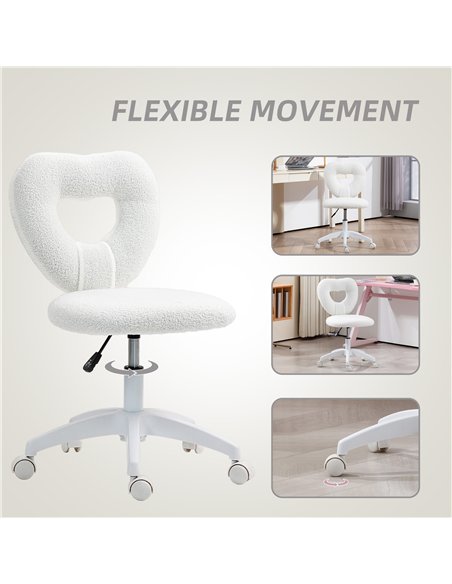 HOMCOM Armless Heart Computer Desk Chair, Teddy Fleece Swivel Office Chair, Makeup Vanity Chair with Height Adjustable, Wheels,  - pic 120320 | FastDaddyshop