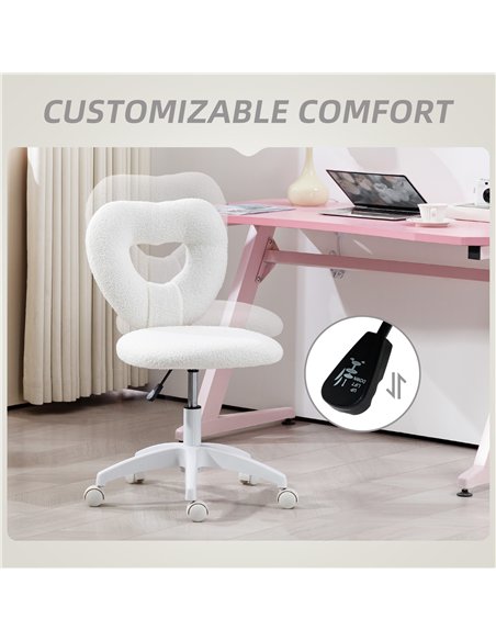 HOMCOM Armless Heart Computer Desk Chair, Teddy Fleece Swivel Office Chair, Makeup Vanity Chair with Height Adjustable, Wheels,  - pic 120321 | FastDaddyshop