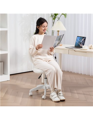 HOMCOM Armless Heart Computer Desk Chair, Teddy Fleece Swivel Office Chair, Makeup Vanity Chair with Height Adjustable, Wheels, 