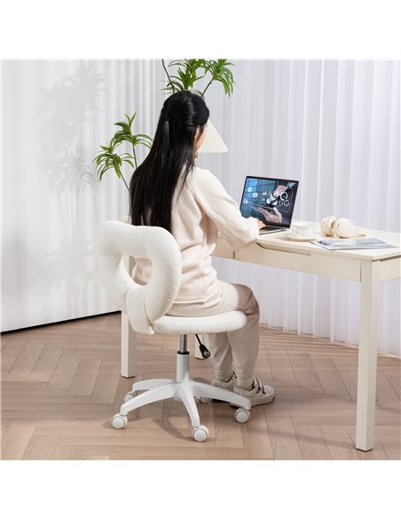 HOMCOM Armless Heart Computer Desk Chair, Teddy Fleece Swivel Office Chair, Makeup Vanity Chair with Height Adjustable, Wheels,  - pic 120323 | FastDaddyshop