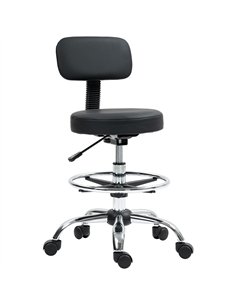 HOMCOM Drafting Chair, Office Chair with Backrest and Adjustable Footrest, Height Adjustable Stool, Leather Padded Rolling Task 