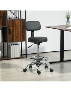 HOMCOM Drafting Chair, Office Chair with Backrest and Adjustable Footrest, Height Adjustable Stool, Leather Padded Rolling Task  2