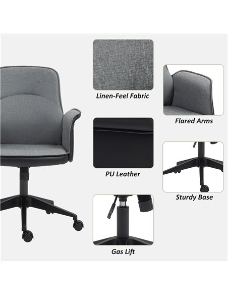 HOMCOM Linen and Faux Leather Mix Office Chair - Grey - pic 120336 | FastDaddyshop