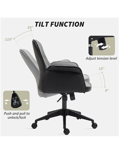HOMCOM Linen and Faux Leather Mix Office Chair - Grey