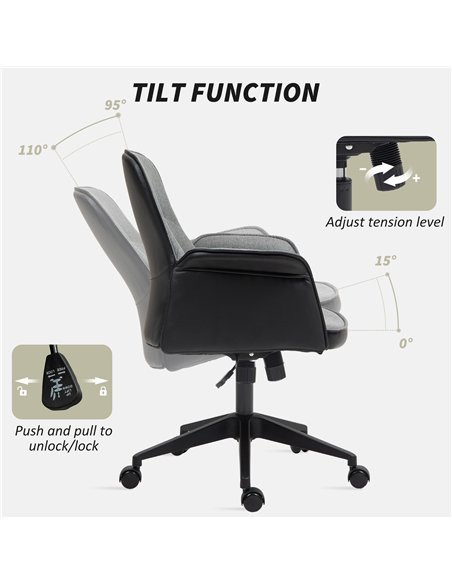 HOMCOM Linen and Faux Leather Mix Office Chair - Grey - pic 120337 | FastDaddyshop