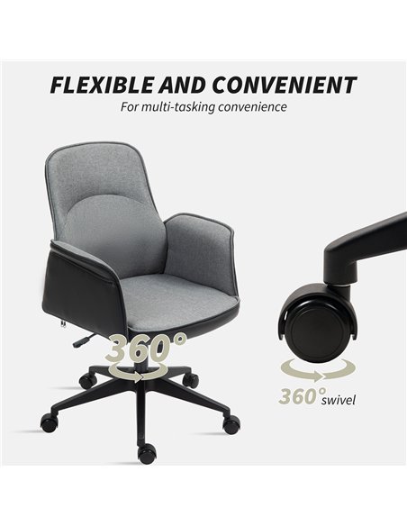 HOMCOM Linen and Faux Leather Mix Office Chair - Grey - pic 120339 | FastDaddyshop