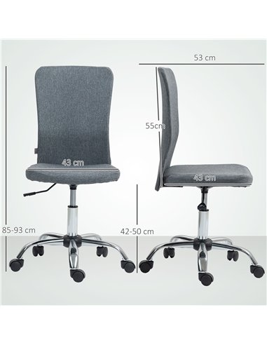 HOMCOM Armless Computer Desk Chair, Fabric Swivel Office Chair, Makeup Vanity Chair with Height Adjustable, Wheels, for Home Stu