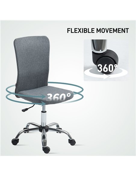 HOMCOM Armless Computer Desk Chair, Fabric Swivel Office Chair, Makeup Vanity Chair with Height Adjustable, Wheels, for Home Stu - pic 120356 | FastDaddyshop