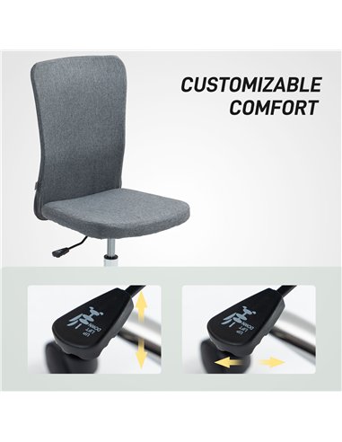 HOMCOM Armless Computer Desk Chair, Fabric Swivel Office Chair, Makeup Vanity Chair with Height Adjustable, Wheels, for Home Stu