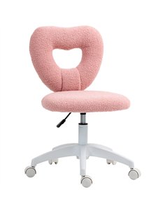 HOMCOM Armless Heart Computer Desk Chair, Teddy Fleece Swivel Office Chair, Makeup Vanity Chair with Height Adjustable, Wheels, 
