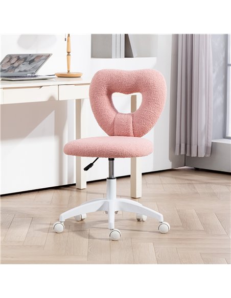 HOMCOM Armless Heart Computer Desk Chair, Teddy Fleece Swivel Office Chair, Makeup Vanity Chair with Height Adjustable, Wheels,  - pic 120361 | FastDaddyshop