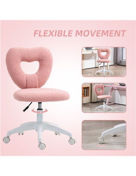 HOMCOM Armless Heart Computer Desk Chair, Teddy Fleece Swivel Office Chair, Makeup Vanity Chair with Height Adjustable, Wheels,  - pic 120365 | FastDaddyshop