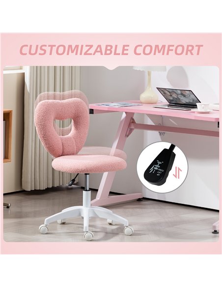 HOMCOM Armless Heart Computer Desk Chair, Teddy Fleece Swivel Office Chair, Makeup Vanity Chair with Height Adjustable, Wheels,  - pic 120366 | FastDaddyshop
