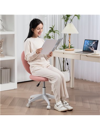 HOMCOM Armless Heart Computer Desk Chair, Teddy Fleece Swivel Office Chair, Makeup Vanity Chair with Height Adjustable, Wheels, 