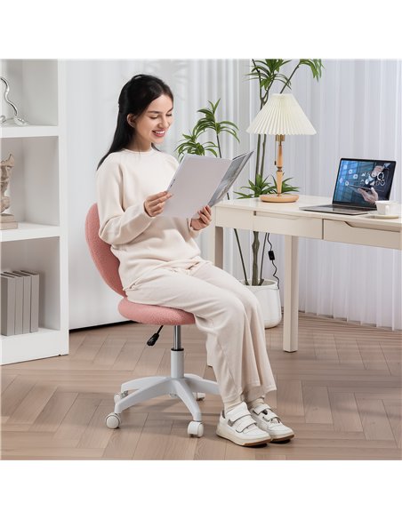 HOMCOM Armless Heart Computer Desk Chair, Teddy Fleece Swivel Office Chair, Makeup Vanity Chair with Height Adjustable, Wheels,  - pic 120367 | FastDaddyshop