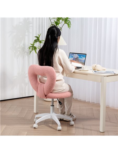HOMCOM Armless Heart Computer Desk Chair, Teddy Fleece Swivel Office Chair, Makeup Vanity Chair with Height Adjustable, Wheels,  - pic 120368 | FastDaddyshop