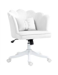HOMCOM Velvet Office Chair with Petal Shell Back and Lumbar Pillow, Armless Desk Chair with Wide Seat and Tilt Function, Height 